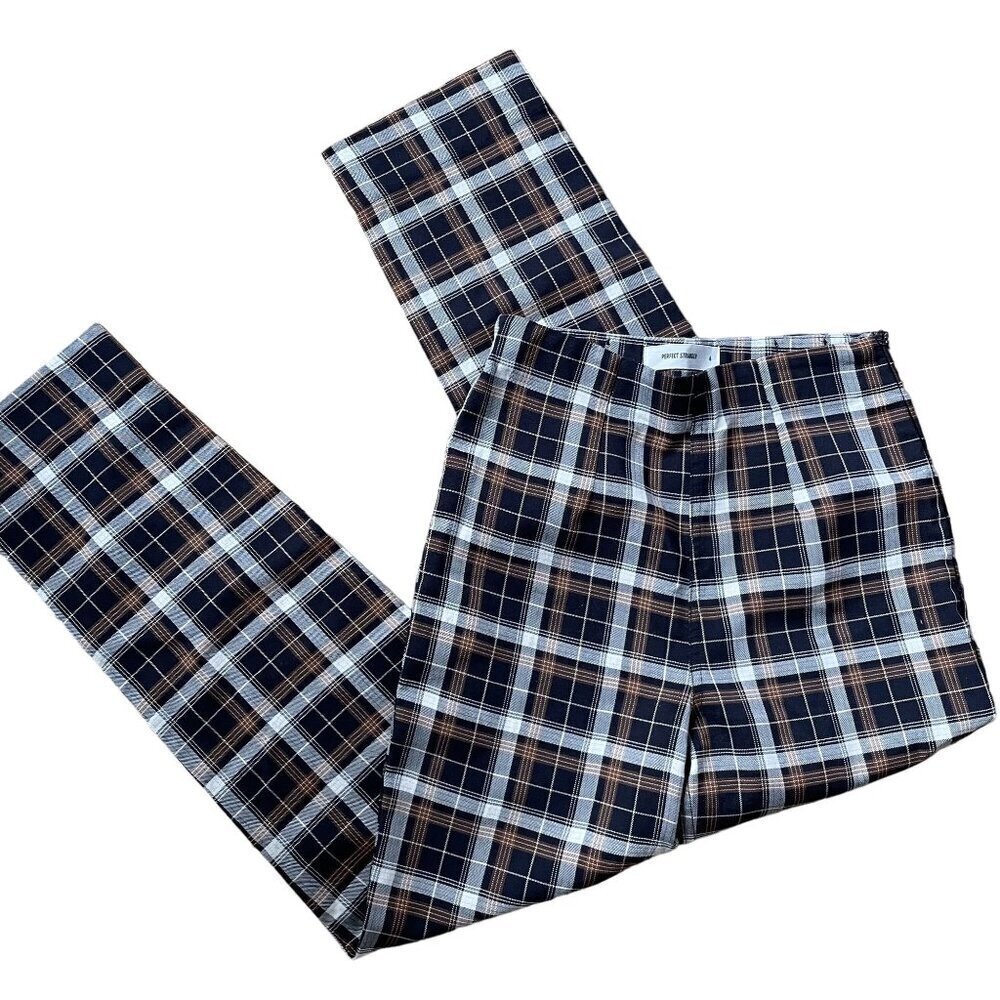 Perfect Stranger women size 6 checkered trousers black brown white high rise‎
